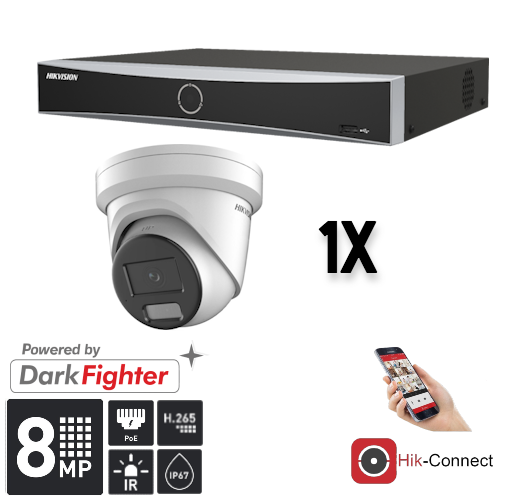 Hikvision Set 1x Turret 8MP + Recorder & Bekabeling