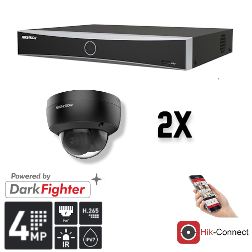 Hikvision Set 2x Dome 4MP + Recorder & Bekabeling
