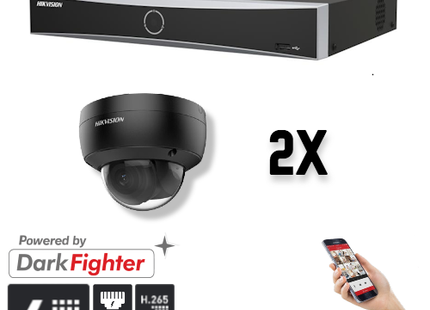 Hikvision Set 2x Dome 4MP + Recorder & Bekabeling