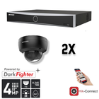 Hikvision Set 2x Dome 4MP + Recorder & Bekabeling