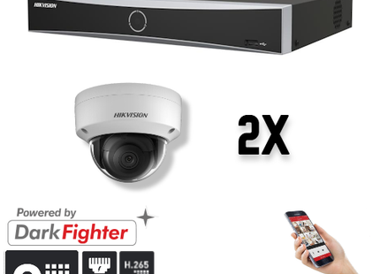 Hikvision Set 2x Dome 8MP + Recorder & Bekabeling