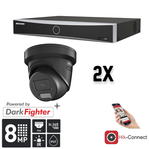 Hikvision Set 2x Turret 8MP + Recorder & Bekabeling