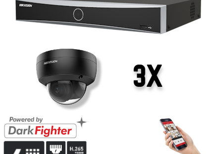 Hikvision Set 3x Dome 4MP + Recorder & Bekabeling