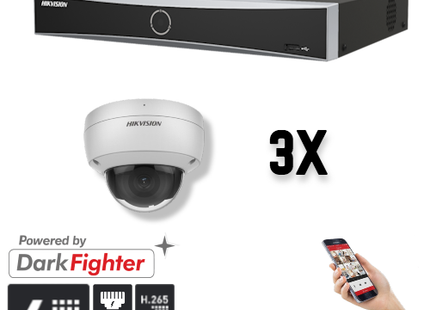 Hikvision Set 3x Dome 4MP + Recorder & Bekabeling
