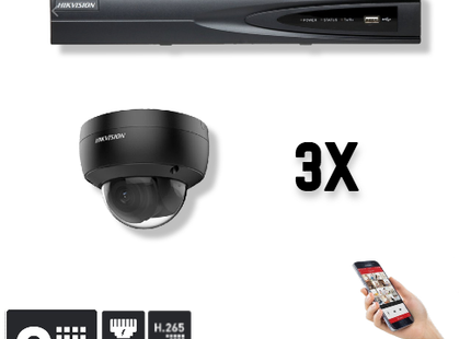 Hikvision Set 3x Dome 8MP + Recorder & Bekabeling