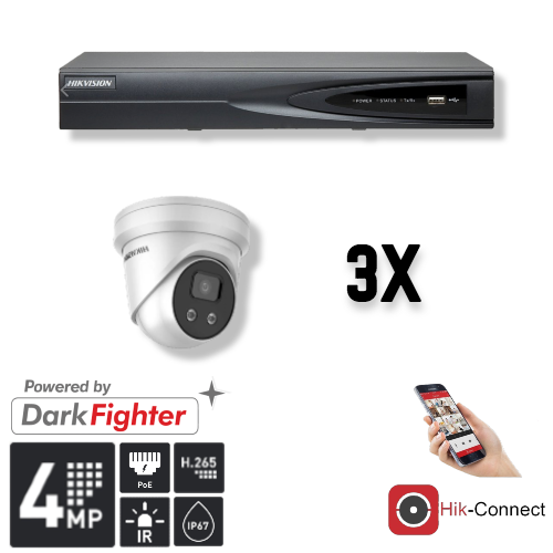 Hikvision Set 3x Turret 4MP + Recorder & Bekabeling