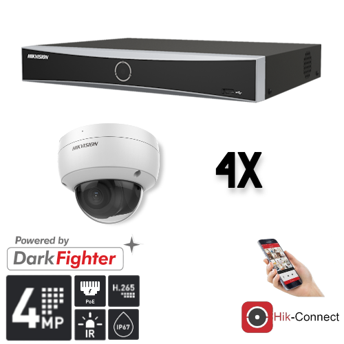 Hikvision Set 4x Dome 4MP + Recorder & Bekabeling