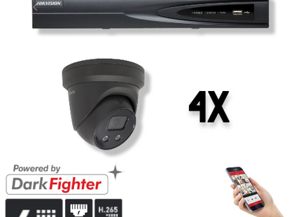 Hikvision Set 4x Turret 4MP + Recorder & Bekabeling