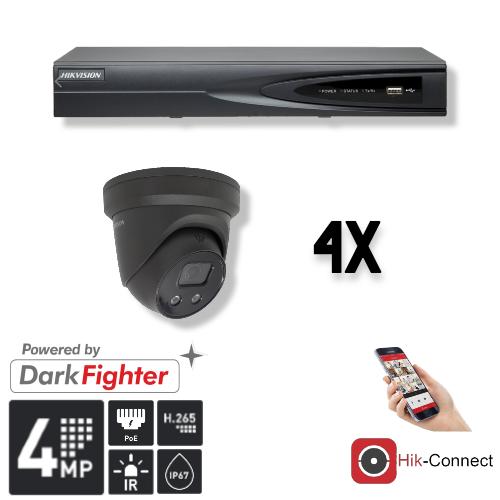 Hikvision Set 4x Turret 4MP + Recorder & Bekabeling