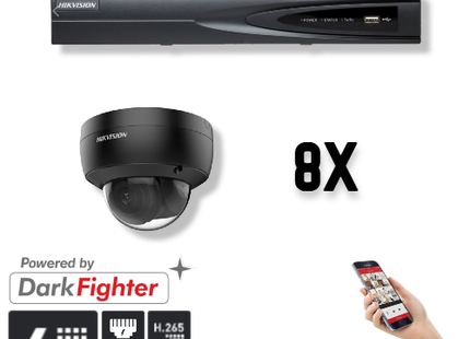 Hikvision Set 8x Dome 4MP + Recorder & Bekabeling