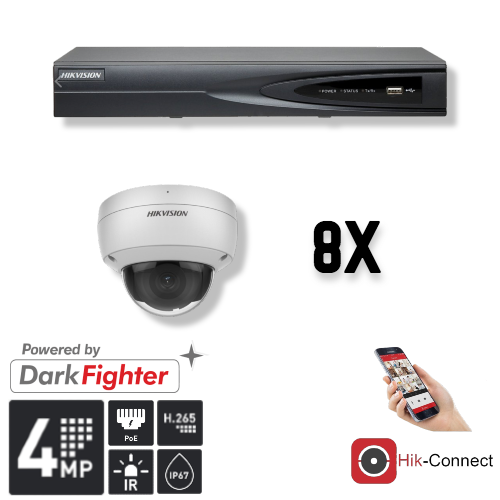 Hikvision Set 8x Dome 4MP + Recorder & Bekabeling