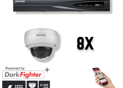 Hikvision Set 8x Dome 4MP + Recorder & Bekabeling
