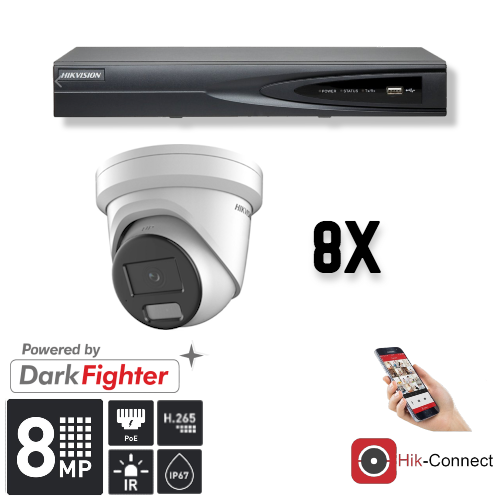 Hikvision Set 8x Turret 8MP + Recorder & Bekabeling