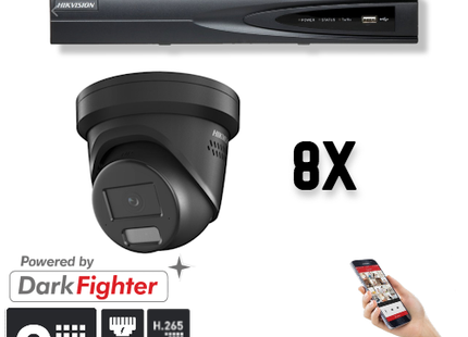 Hikvision Set 8x Turret 8MP + Recorder & Bekabeling