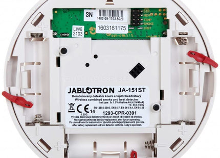 Jablotron JA-151ST-A: detector inalámbrico de humo y calor con función de doble sirena (alarma antirrobo y de incendio)