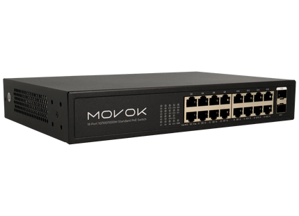Movok 18 Poorts PoE Gigabit Switch, 16x PoE, 2x Uplink