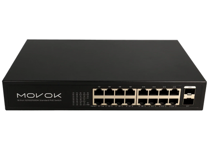 Movok 18 Poorts PoE Gigabit Switch, 16x PoE, 2x Uplink