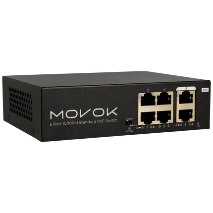 Movok 6 Poorts PoE Switch, 100Mb, 250m PoE