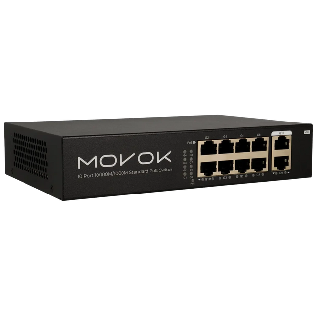 Movok Movok Switch PoE de 10 portas, Gigabit, 100m PoE