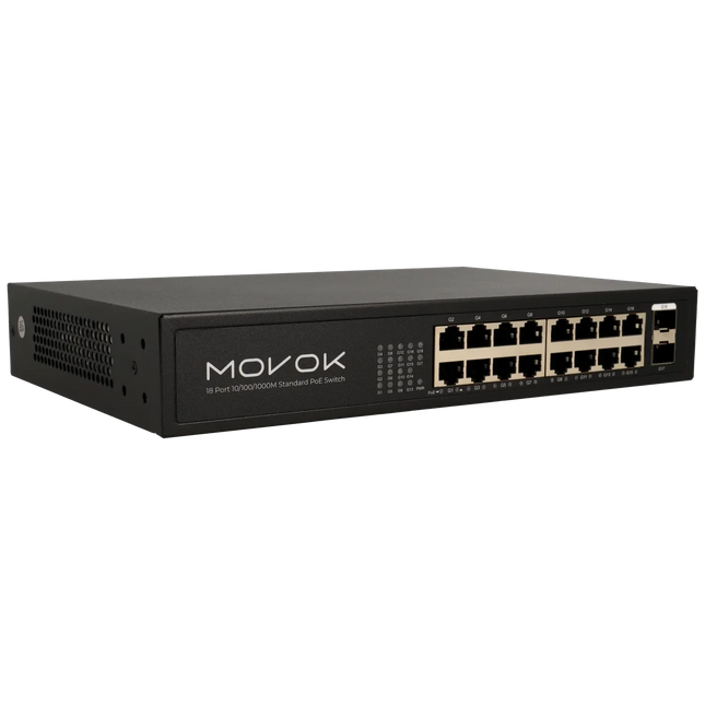 Movok Movok Switch Gigabit PoE de 18 portas, 16x PoE, 2x Uplink