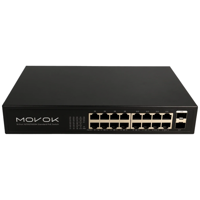 Movok Movok Switch Gigabit PoE de 18 portas, 16x PoE, 2x Uplink