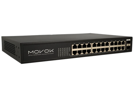 Conmutador Gigabit PoE de 26 puertos Movok Movok, 24 puertos PoE, 2 puertos de enlace ascendente