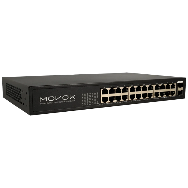 Movok Conmutador Gigabit PoE Movok de 26 puertos, 24x PoE, 2x enlace ascendente