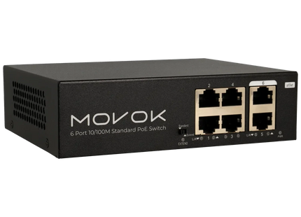 Conmutador PoE Movok de 6 puertos, 100 Mb, 250 m de PoE