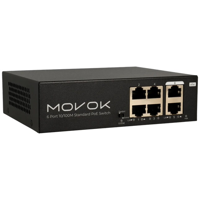 Movok Movok Switch PoE de 6 portas, 100 Mb, 250 m PoE