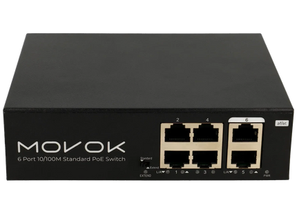 Conmutador PoE Movok de 6 puertos, 100 Mb, 250 m de PoE