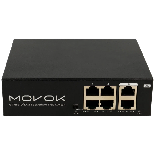Movok Movok Switch PoE de 6 portas, 100 Mb, 250 m PoE