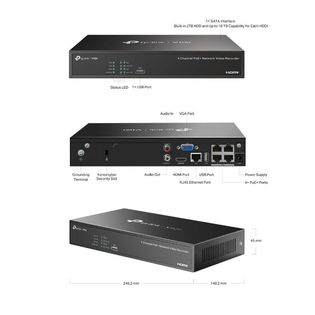 TP-Link TP-Link VIGI NVR1004H-4P-2TB - 4 Kanaals PoE NVR met 2TB HDD