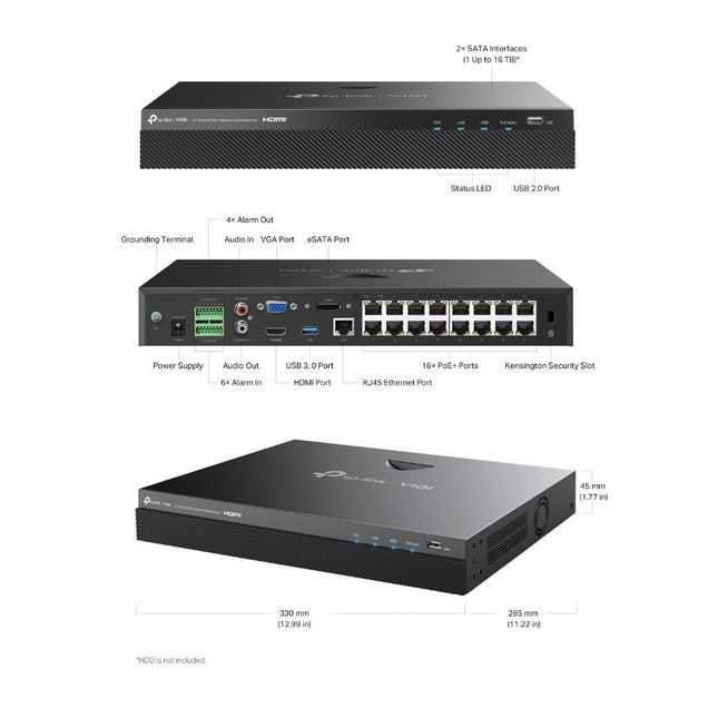 TP-Link TP-Link VIGI NVR2016H-16MP - 16 Kanaals PoE+ NVR